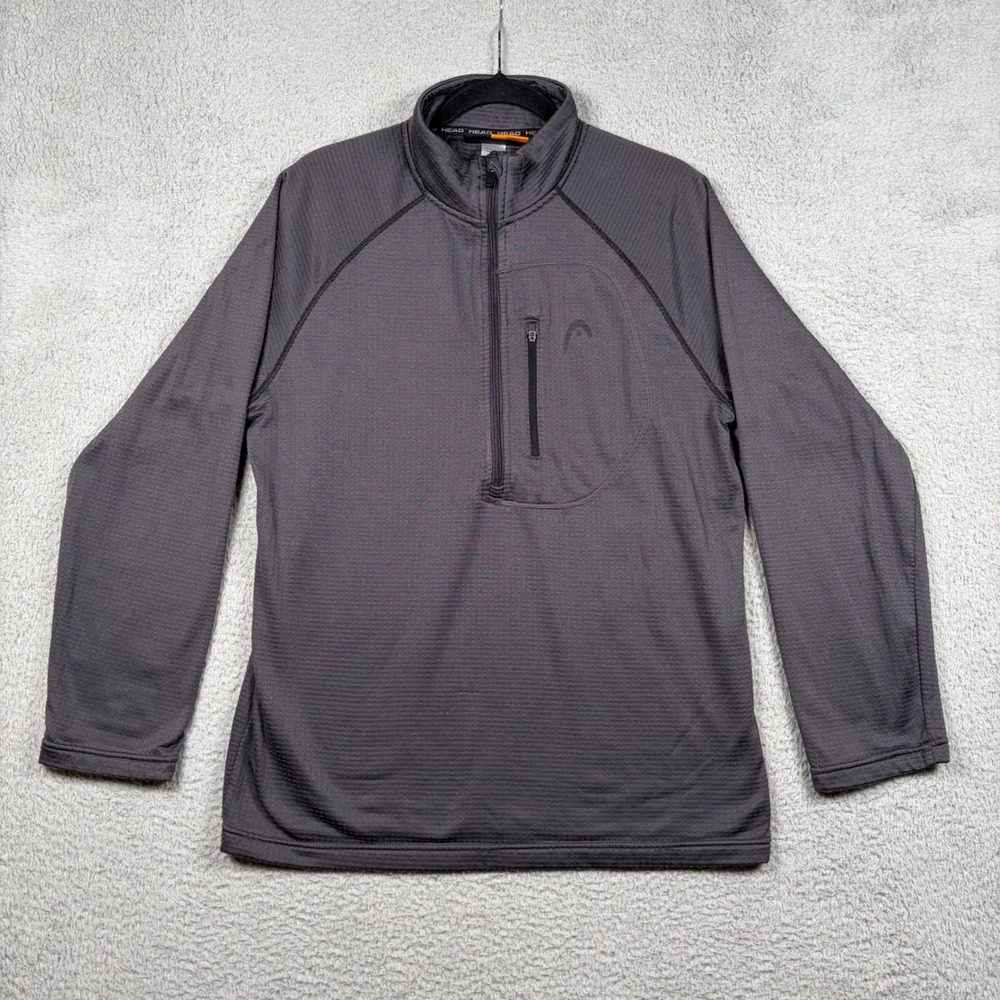 HEAD Men's‎ L Quarter Zip Pullover Grid Fleece Jacket Gray Chest Pocket Outdoor